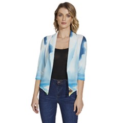 Women s Draped Front 3/4 Sleeve Shawl Collar Jacket 