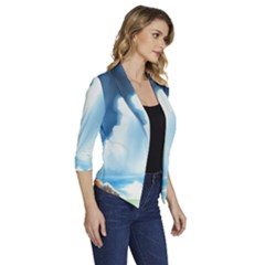 Women s Draped Front 3/4 Sleeve Shawl Collar Jacket 