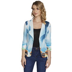 Women s One-Button 3/4 Sleeve Short Jacket 