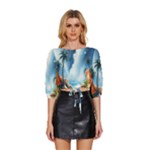 Delicate Watercolor Painting Surreal Oasis Scene With Intense Dramatic Lighting Mid Sleeve Drawstring Hem Top