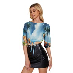 Mid Sleeve Drawstring Hem Top 