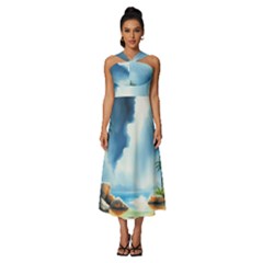 Sleeveless Cross Front Cocktail Midi Chiffon Dress 