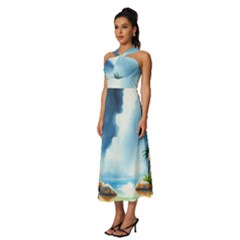 Sleeveless Cross Front Cocktail Midi Chiffon Dress 