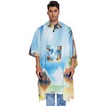 Delicate Watercolor Painting Surreal Oasis Scene With Intense Dramatic Lighting Men s Hooded Rain Ponchos