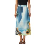 Delicate Watercolor Painting Surreal Oasis Scene With Intense Dramatic Lighting Classic Midi Chiffon Skirt