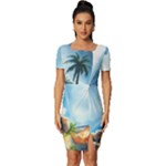 Delicate Watercolor Painting Surreal Oasis Scene With Intense Dramatic Lighting Fitted Knot Split End Bodycon Dress