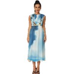 Delicate Watercolor Painting Surreal Oasis Scene With Intense Dramatic Lighting Sleeveless Round Neck Midi Dress