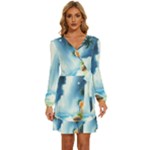 Delicate Watercolor Painting Surreal Oasis Scene With Intense Dramatic Lighting Long Sleeve Waist Tie Ruffle Velvet Dress