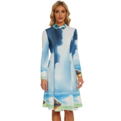 Long Sleeve Shirt Collar A-Line Dress 