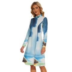 Long Sleeve Shirt Collar A-Line Dress 