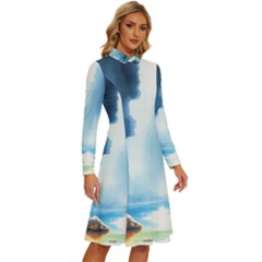 Long Sleeve Shirt Collar A-Line Dress 