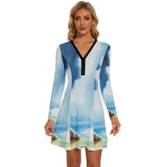 Long Sleeve Deep V Mini Dress  