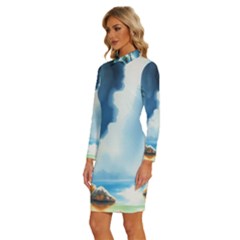 Long Sleeve Shirt Collar Bodycon Dress 