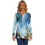 Delicate Watercolor Painting Surreal Oasis Scene With Intense Dramatic Lighting Long Sleeve Drawstring Hooded Top