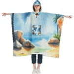 Delicate Watercolor Painting Surreal Oasis Scene With Intense Dramatic Lighting Women s Hooded Rain Ponchos