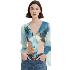 Delicate Watercolor Painting Surreal Oasis Scene With Intense Dramatic Lighting Trumpet Sleeve Cropped Top from ArtsNow.com