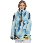 Delicate Watercolor Painting Surreal Oasis Scene With Intense Dramatic Lighting Women s Pullover Zip Ski and Snowboard Waterproof Breathable Jacket