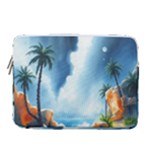 Delicate Watercolor Painting Surreal Oasis Scene With Intense Dramatic Lighting 14  Vertical Laptop Sleeve Case With Pocket