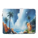 Delicate Watercolor Painting Surreal Oasis Scene With Intense Dramatic Lighting 15  Vertical Laptop Sleeve Case With Pocket