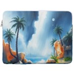 Delicate Watercolor Painting Surreal Oasis Scene With Intense Dramatic Lighting 17  Vertical Laptop Sleeve Case With Pocket