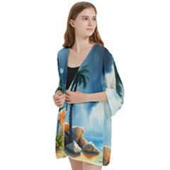 Open Front 3/4 Sleeve Batwing Chiffon Cardigan Kimono 