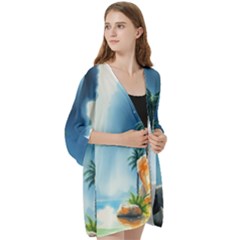 Open Front 3/4 Sleeve Batwing Chiffon Cardigan Kimono 