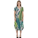 Illustrations Plants Nature Leaves T-Shirt Midi Dress With Pockets