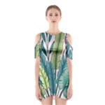 Illustrations Plants Nature Leaves Shoulder Cutout One Piece Dress