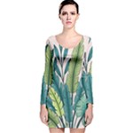 Illustrations Plants Nature Leaves Long Sleeve Velvet Bodycon Dress