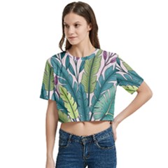 Women s Round Neck Short Sleeve Crop Top 