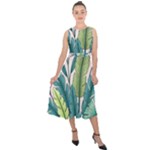 Illustrations Plants Nature Leaves Midi Tie-Back Chiffon Dress