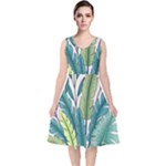 Illustrations Plants Nature Leaves V-Neck Midi Sleeveless Dress 