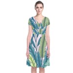 Illustrations Plants Nature Leaves Short Sleeve Front Wrap Dress