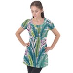 Illustrations Plants Nature Leaves Puff Sleeve Tunic Top