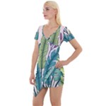 Illustrations Plants Nature Leaves Short Sleeve Asymmetric Mini Dress