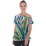 Illustrations Plants Nature Leaves Off Shoulder Tie-Up T-Shirt