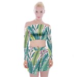 Illustrations Plants Nature Leaves Off Shoulder Top with Mini Skirt Set