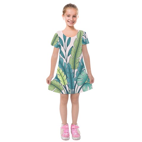 Illustrations Plants Nature Leaves Kids  Short Sleeve Velvet Dress from ArtsNow.com