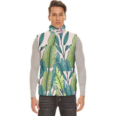 Illustrations Plants Nature Leaves Men s High Neck Button Up Puffer Vest from ArtsNow.com