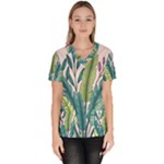 Illustrations Plants Nature Leaves Women s V-Neck Scrub Top