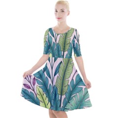 Quarter Sleeve A-Line Dress With Pockets 