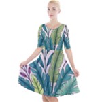 Illustrations Plants Nature Leaves Quarter Sleeve A-Line Dress With Pockets