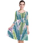 Illustrations Plants Nature Leaves Quarter Sleeve Waist Band Dress