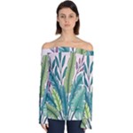 Illustrations Plants Nature Leaves Off Shoulder Long Sleeve Top