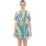 Illustrations Plants Nature Leaves Sixties Short Sleeve Mini Dress