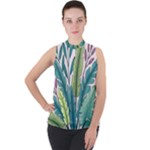 Illustrations Plants Nature Leaves Mock Neck Chiffon Sleeveless Top