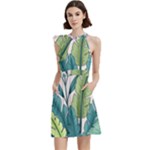 Illustrations Plants Nature Leaves Cocktail Party Halter Sleeveless Dress With Pockets