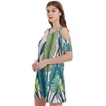 Illustrations Plants Nature Leaves Women s Cold Shoulder Round Neck Mini Dress