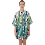 Illustrations Plants Nature Leaves Half Sleeve Satin Kimono 