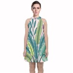 Illustrations Plants Nature Leaves Velvet Halter Neckline Dress 